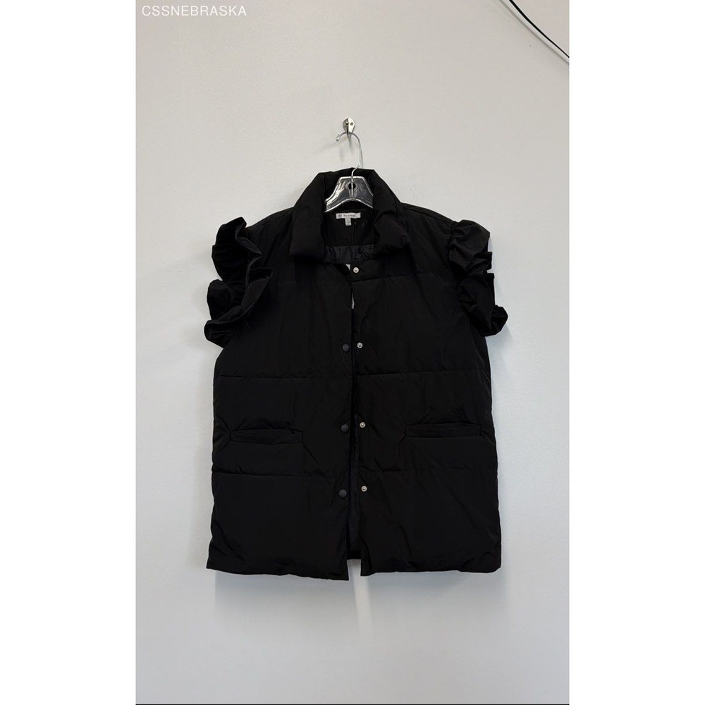 Veveret Black womens ruffle-sleeve puffer vests - Size L‎